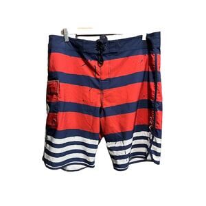 RVCA Navy and Red Striped Balance Men's Activewear Shorts Size 38‎